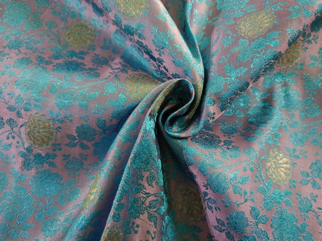 Silk brocade fabric Lavender &amp; Blue colour 44&quot; single length 0.50 cms BRO37[1]