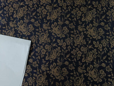 Silk Brocade fabric  gold roses available in two colors navy and aubergine 44" wide BRO854[1/2]