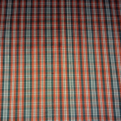 100% silk Dupion green orange PLAIDS fabric 54&quot; wide