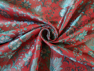 Silk Brocade Fabric Rust &amp; Teal 44" wide BRO84[2]