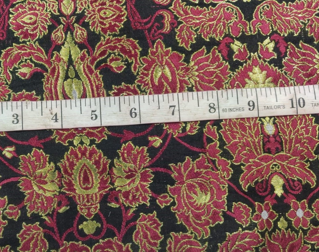Heavy Silk Brocade Fabric Wine Red,Black & Gold 44" wide BRO67[4]