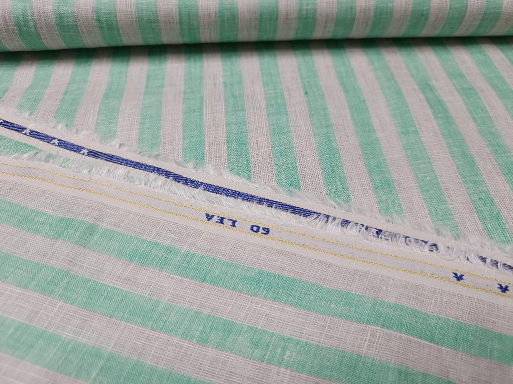 100% Linen Ivory and Green stripe 60's Lea Fabric 58" wide [10559]