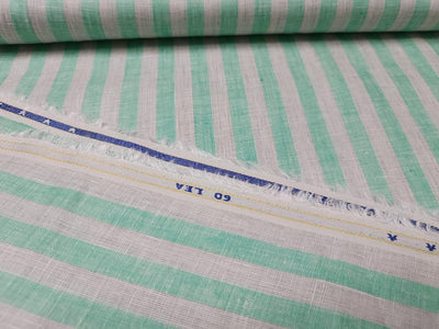 100% Linen Ivory and Green stripe 60's Lea Fabric ~ 58&quot; wide