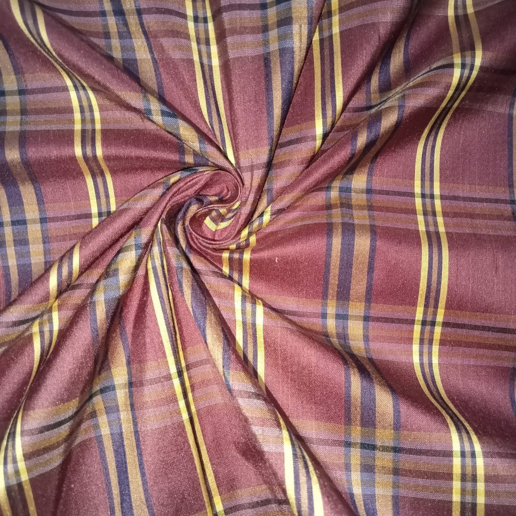 100% silk dupion fabric plum purple yellow PLAIDS 54&quot; wide