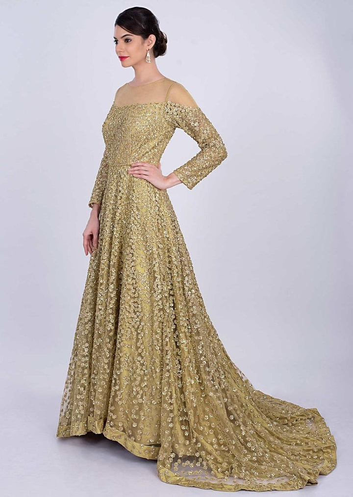 golden net dress design Elegant Evening Dress Woven with Delicate Gold Threads XL main image 1