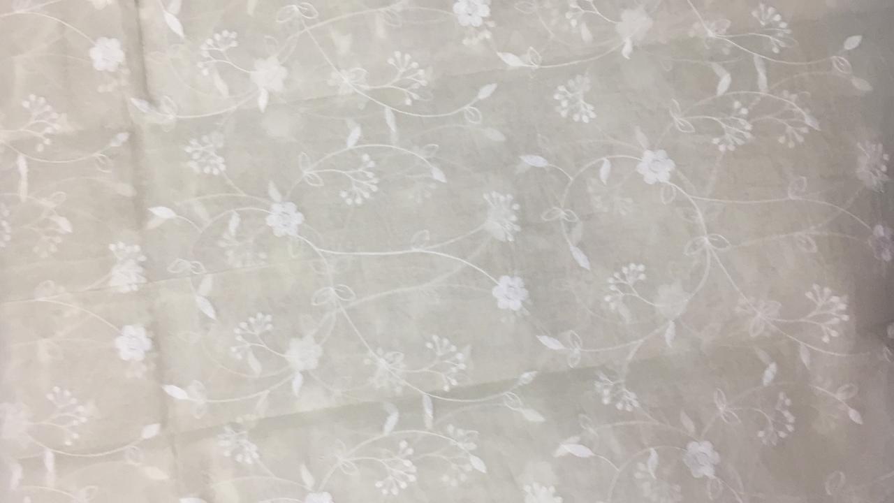 100 % Cotton organdy fabric floral ivory colour embroidered~single length 2.70 yards 44&quot; wide