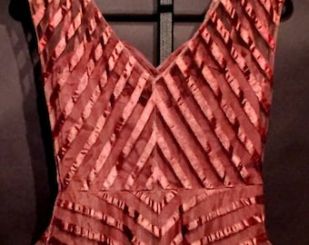 100%Silk Taffeta Fabricbrown with pink satin stripes TAFS165[2] 54&quot; wide