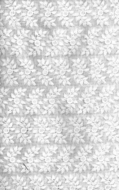 cream color cotton organdy 44&quot; ~tiny floral embroidery window pane design