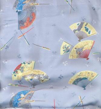 japanese satin printed fabric -fan design - The Fabric Factory