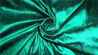 100% PURE SILK DUPION FABRIC BOTTLE GREEN colour 44&quot;wide WITH SLUBS*