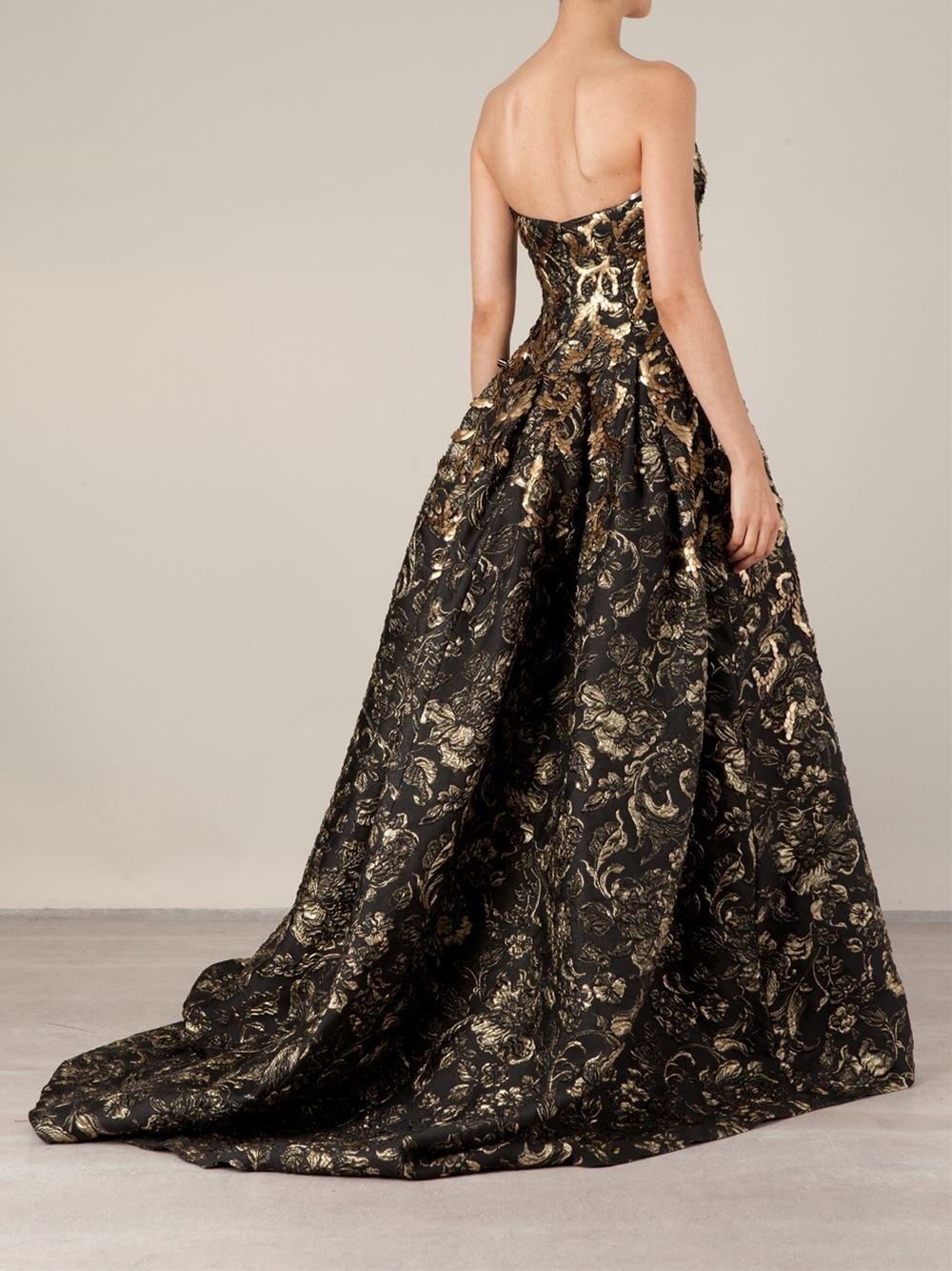 Silk Brocade fabric black x metallic gold color 44