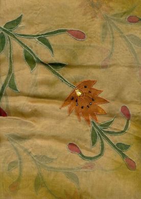 silk organza-khakhi embroidered{tie dye}