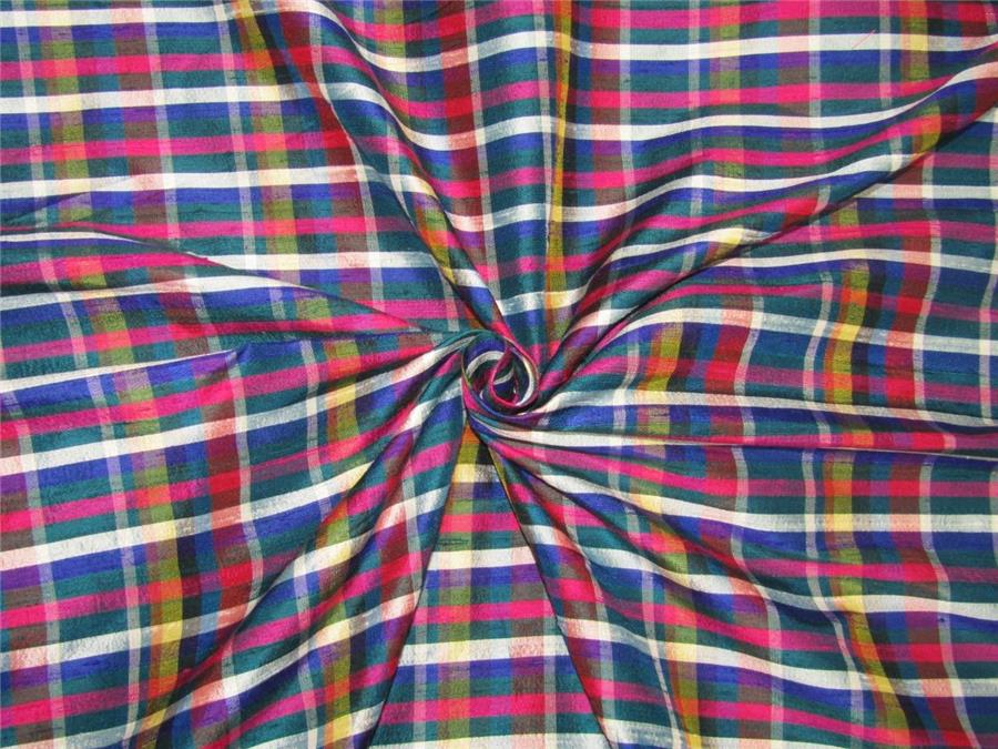 100% silk Dupioni Fabric plaids multi color 54" wide DUP#C98[1]