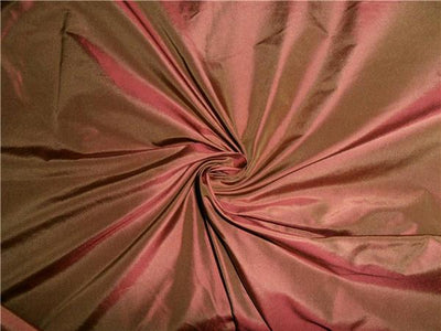 100% PURE SILK TAFFETA FABRIC IRIDESCENT PINKISH RED X LIGHT BROWN TAF245 54&quot; wide  by they yard