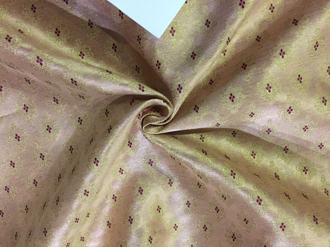 Silk Brocade fabric rose pink ,wine x metallic gold color 58" wide BRO797[3]