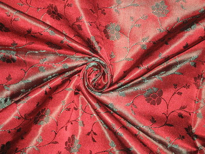 Silk Brocade fabric Wine Red &amp; Green 44" wide BRO102[6]