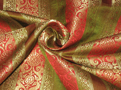 100% Pure Silk Brocade fabric Red,Gold &Green colour 44&quot; wide available for bulk preorder [1896]
