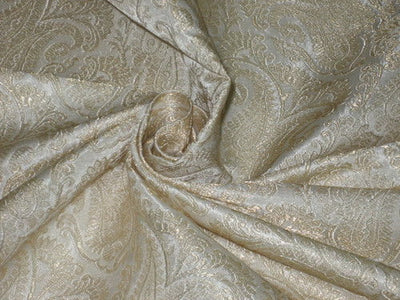 Pure Heavy Silk Brocade Fabric Ivory &amp; Metallic Gold color 44" wide BRO110[1]
