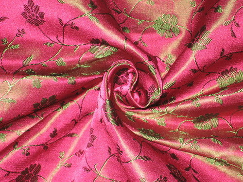 Silk Brocade fabric Indian Pink &amp; Green 44" wide BRO112[3]