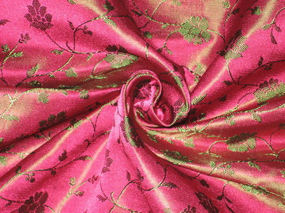 Silk Brocade fabric Indian Pink &amp; Green 44" wide BRO112[3]