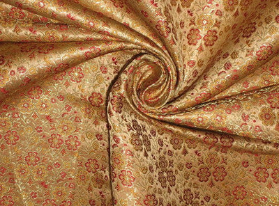 Silk Brocade fabric Red,Gold & Metallic Gold color 44" wide BRO113[2]