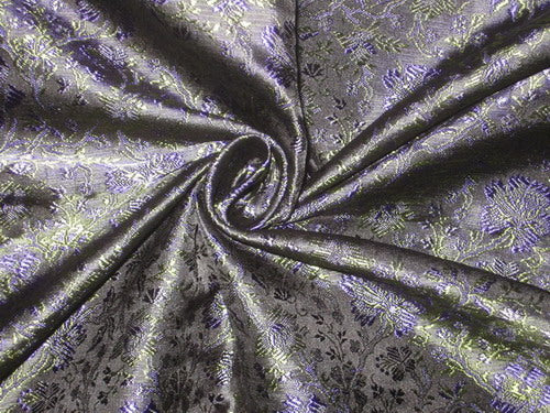 SILK BROCADE FABRIC Purple,Green &amp; Black
