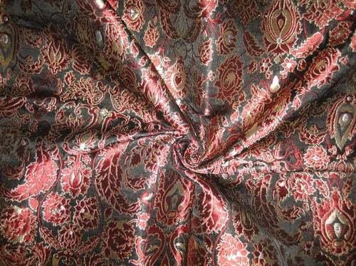 Heavy Silk Brocade Fabric Wine Red,Black & Gold 44" wide BRO67[4]