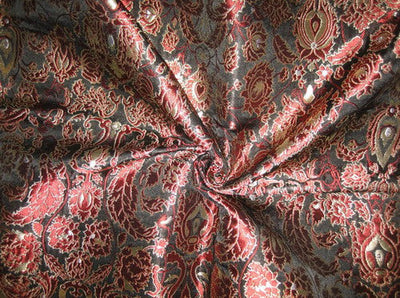 Heavy Silk Brocade Fabric Wine Red,Black & Gold 44" wide BRO67[4]