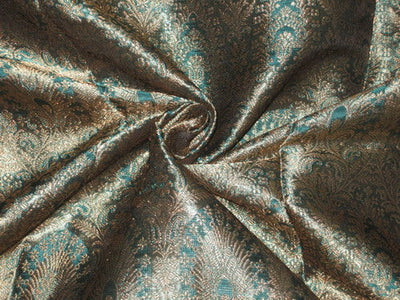 Silk Brocade fabric Peacock Green &amp; Antique Gold BRO100[4]