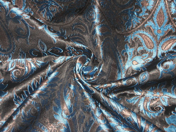 Heavy Silk Brocade Fabric Blue,Metalic Bronze & Black color 36" wide BRO122[2]