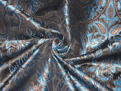 Heavy Silk Brocade Fabric Blue,Metalic Bronze & Black color 36" wide BRO122[2]