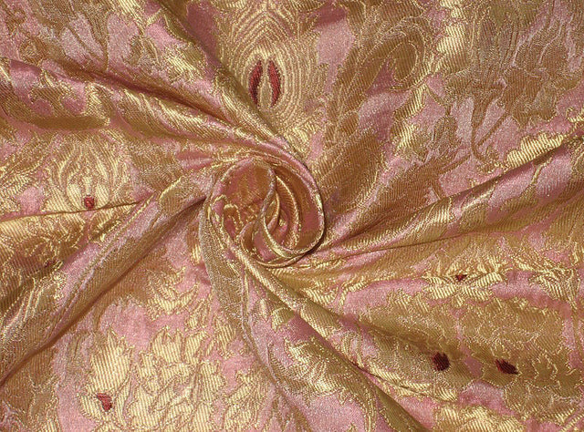 Heavy Pure Silk Brocade Fabric Pink, Wine &amp; Gold 44" wide BRO126[4]