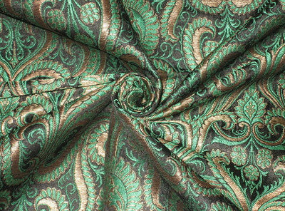 Heavy Pure Silk Brocade Fabric Green, Bronze &amp; Black BRO139[3]