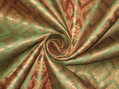 Spun Silk Brocade Fabric Metallic Gold &amp; Iridescent Green 44" wide BRO142[6]