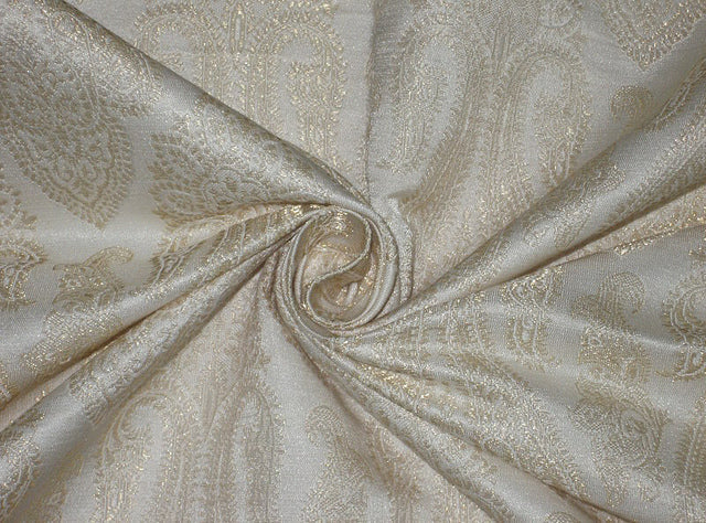 Silk Brocade Fabric Metallic Gold &amp; Ivory 44" wide BRO143[1]