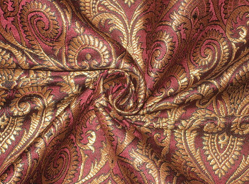 Silk Brocade Fabric Metallic Gold,Wine &amp; Jet Black 44" wide BRO141[5]