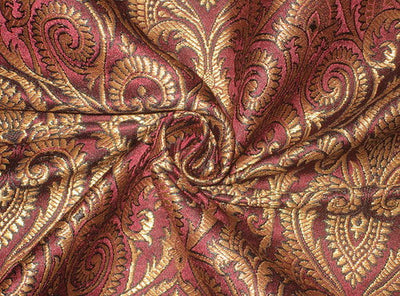Silk Brocade Fabric Metallic Gold,Wine &amp; Jet Black 44" wide BRO141[5]