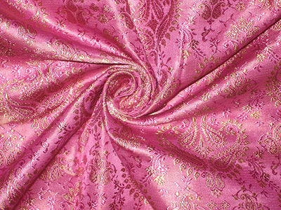 Silk Brocade Fabric Fuchsia Pink &amp; Gold 44" wide BRO107[4]