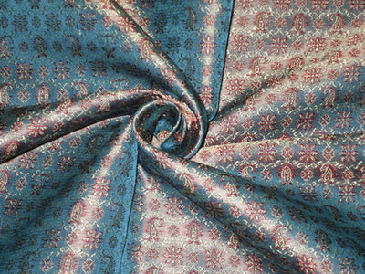 Silk Brocade Fabric Red,Gold &amp; Blue color