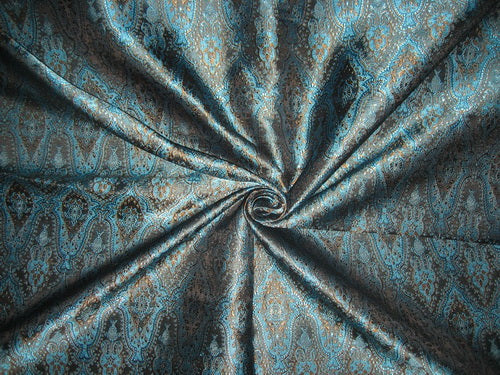 SILK BROCADE FABRIC Blue, Brown & Black colour 44&quot; wide BRO135[6]