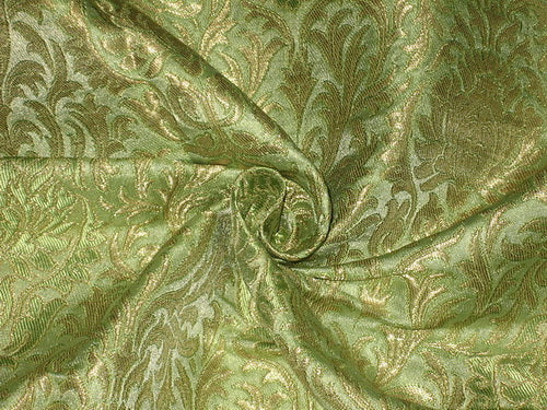 Silk Brocade Fabric Light Green & Gold color 44" wide BRO149[3]