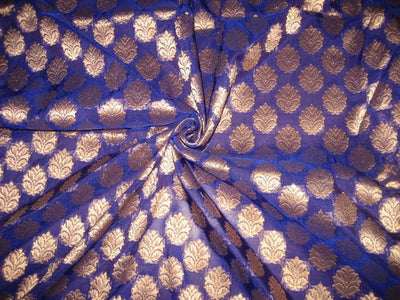 Silk Brocade Fabric Blue &amp; Antique Metallic Gold semi sheer BRO146[1]