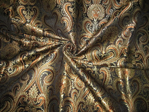 Heavy Silk Brocade Fabric Black,Brown & Metallic Gold color 44" wide BRO133[2]