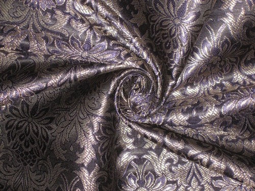 Silk Brocade fabric Navy Blue,Black & Metallic Gold color 44" wide BRO150[5]