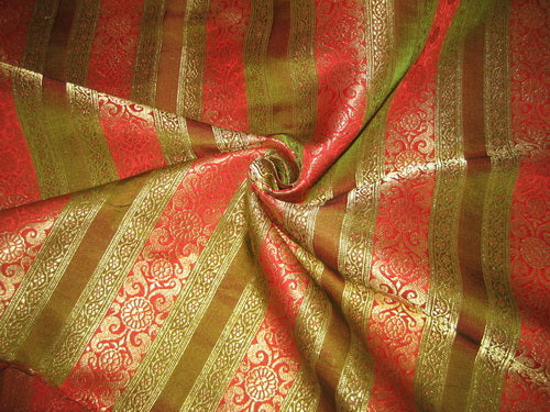 100% Silk Brocade Fabric Red,Green &Metallic Gold colour 44" wide BRO184[6]
