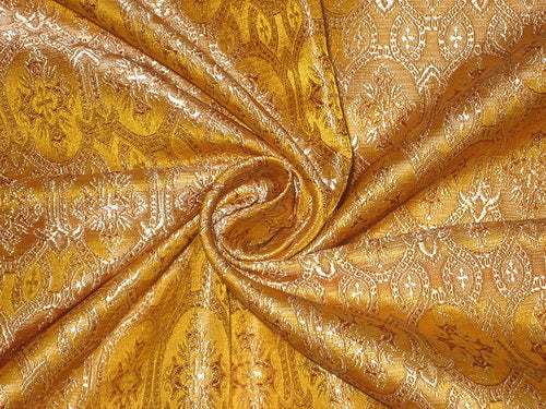 Silk Brocade Fabric Mustard Yellow,Light Brown & Cream 44" wide BRO153[2]
