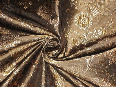 Silk Brocade Fabric Black,Brown &amp; Gold 44&quot;