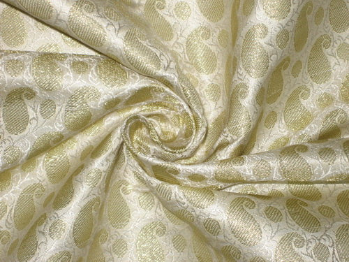 Silk Brocade Fabric Cream &amp; Gold color 44&quot;