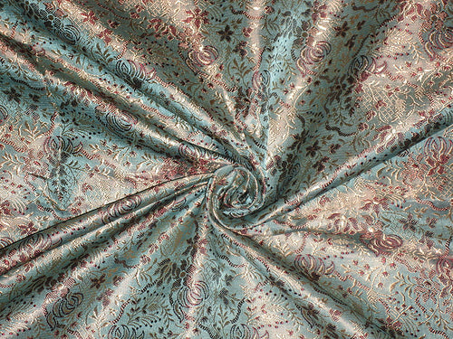 Silk Brocade Fabric Blue Gold &amp; Maroon color 44&quot;