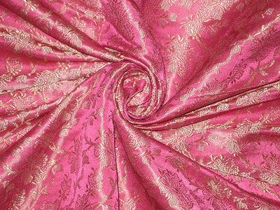SILK BROCADE FABRIC Hot Pink &amp; Gold color 44&quot;